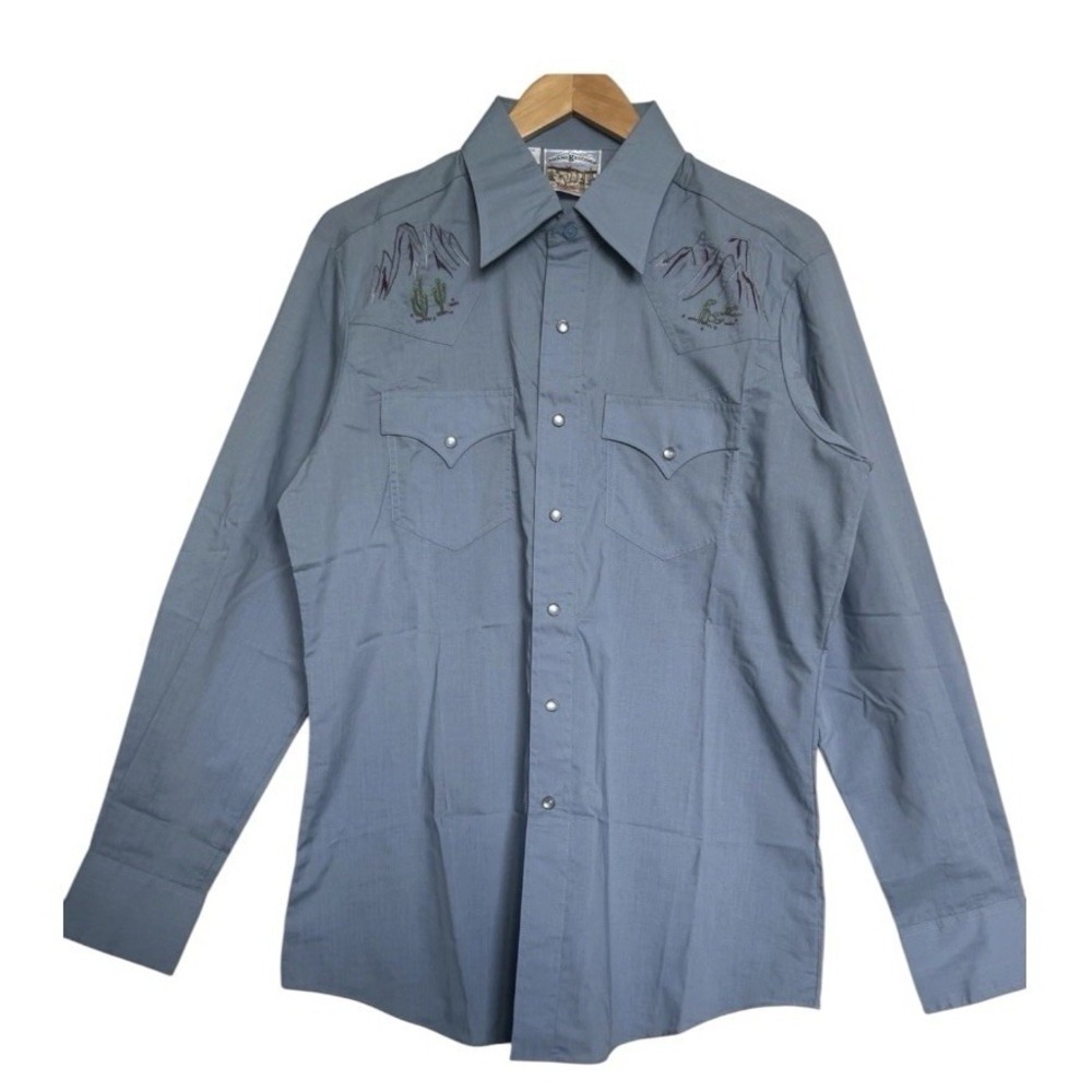 NEW VTG 70s Rocking K Ranchwear Western Pearl Snap Shirt Mens Large Blue